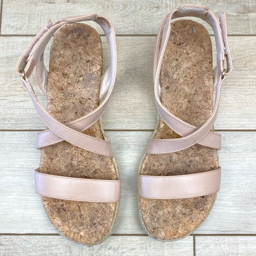ADRIENNE VITTADINI Charlie Espadrille Tan Strappy Vegan Leather Sandals Size 7.5 - Picture 3 of 10